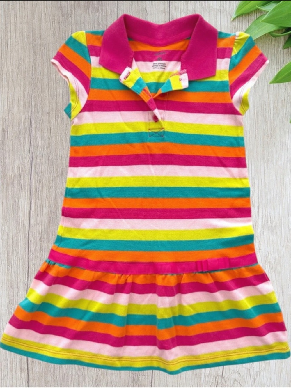 Carter’s Girl’s 100% Cotton Polo Style Bright Colored Striped Summer Dress, 4T